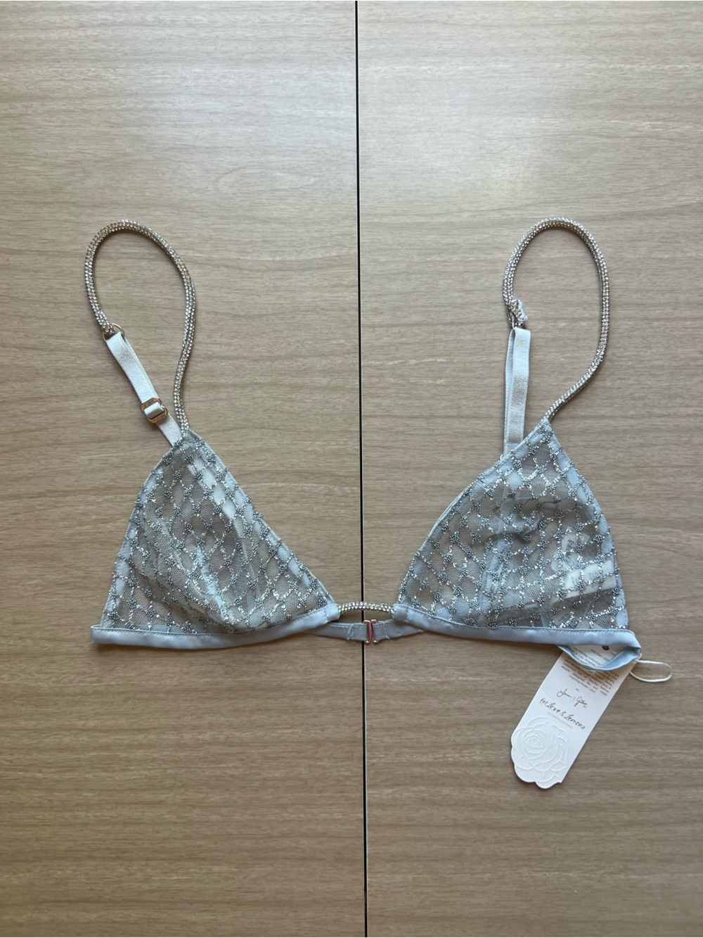For Love & Lemons Silver Sheer Mesh Rhinestone Wireless Bralette XS